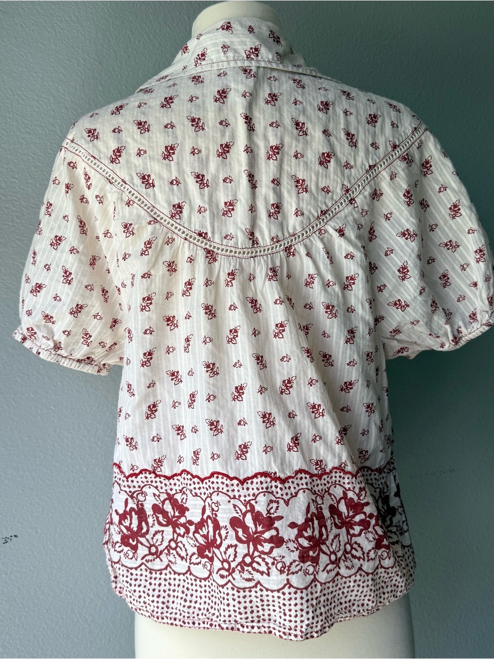 Anthropologie Pilcro Boho Floral Puff Sleeve Cotton Peasant Blouse Small - Picture 7 of 11